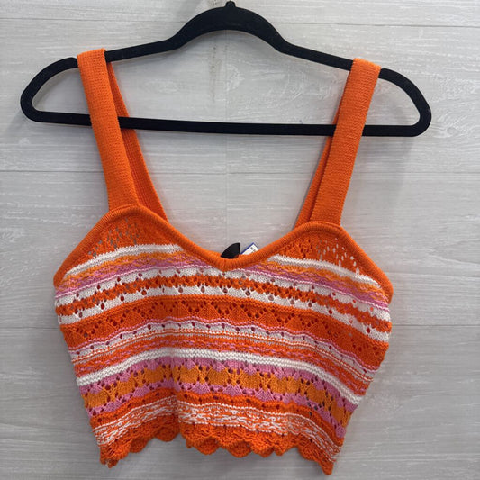 Orange/ White Striped Knit Cropped Tank Top Small