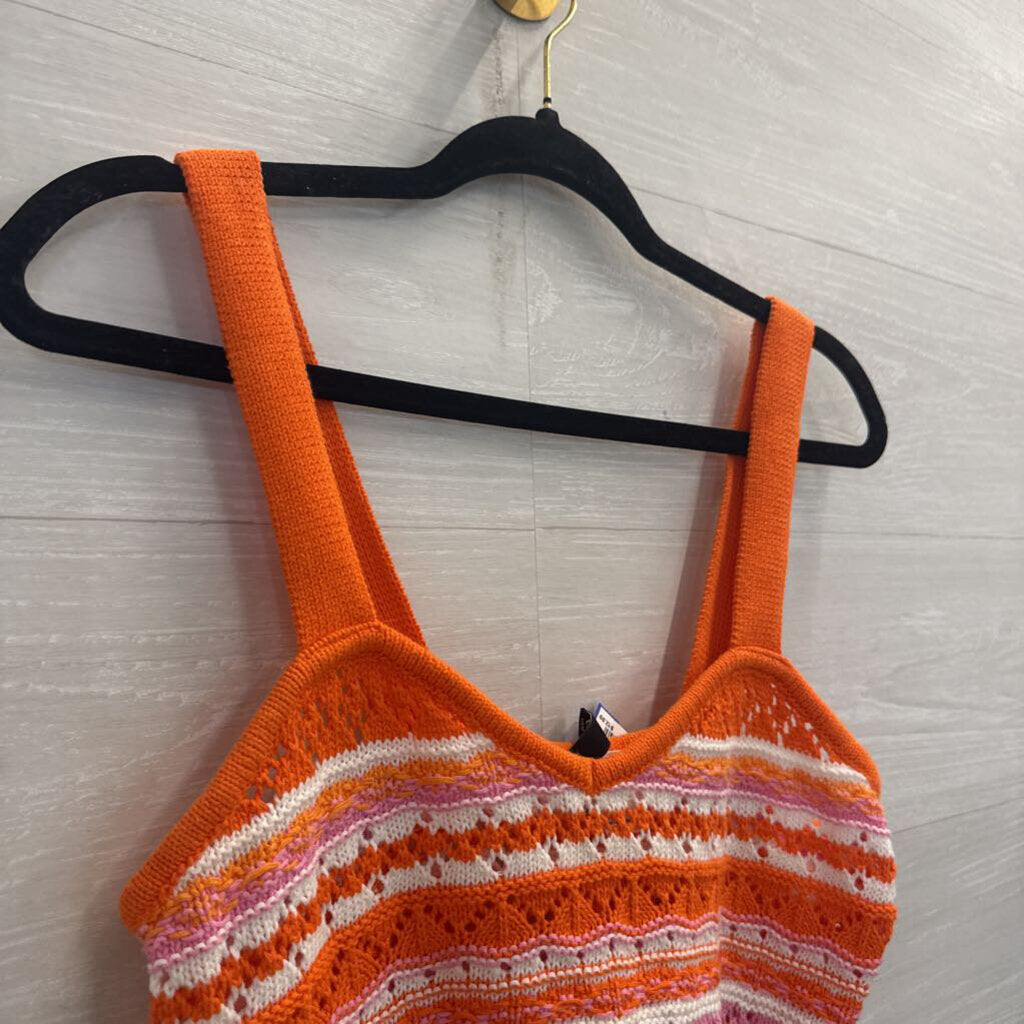 Orange/ White Striped Knit Cropped Tank Top Small