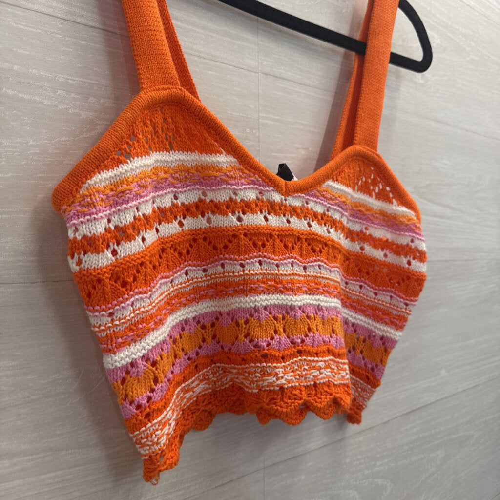 Orange/ White Striped Knit Cropped Tank Top Small