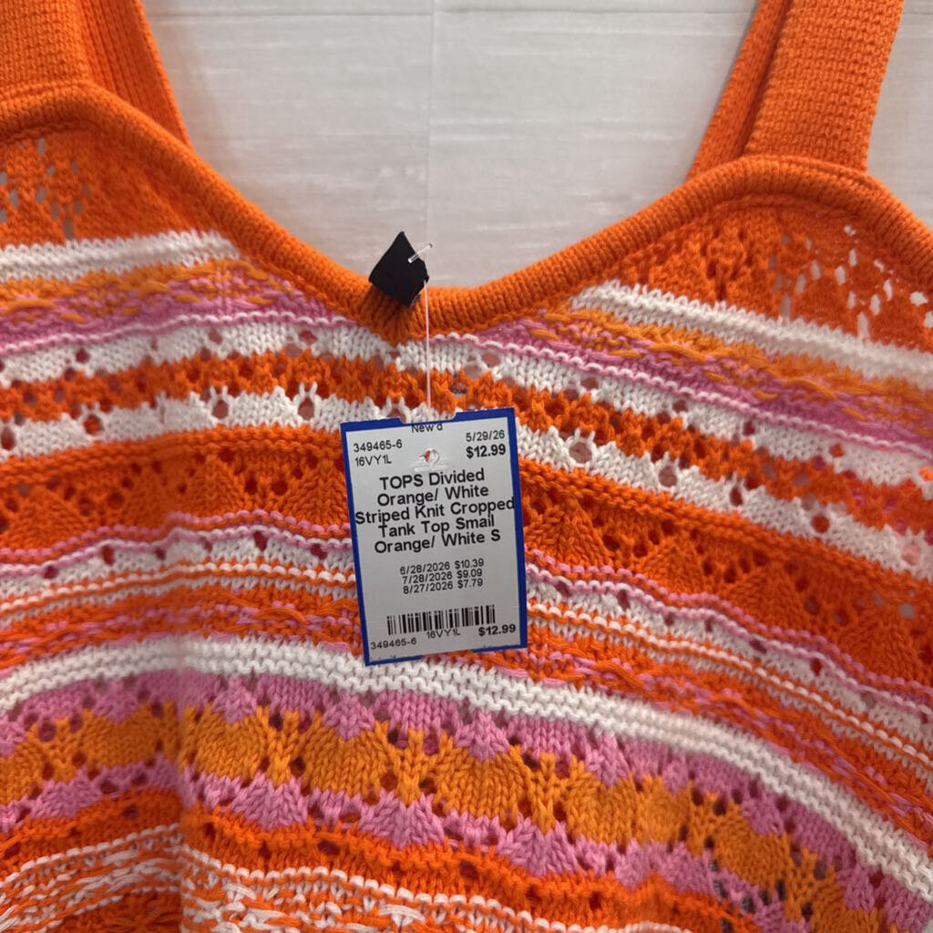 Orange/ White Striped Knit Cropped Tank Top Small