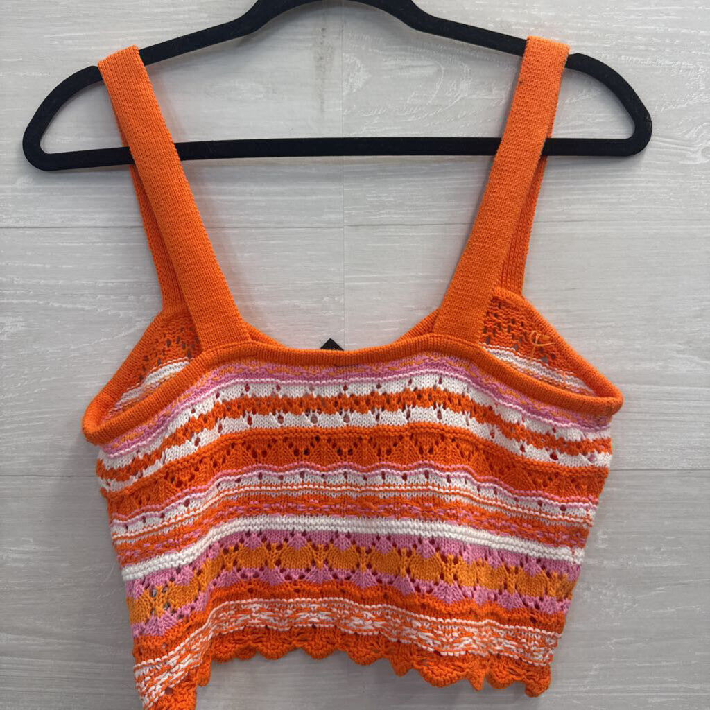 Orange/ White Striped Knit Cropped Tank Top Small