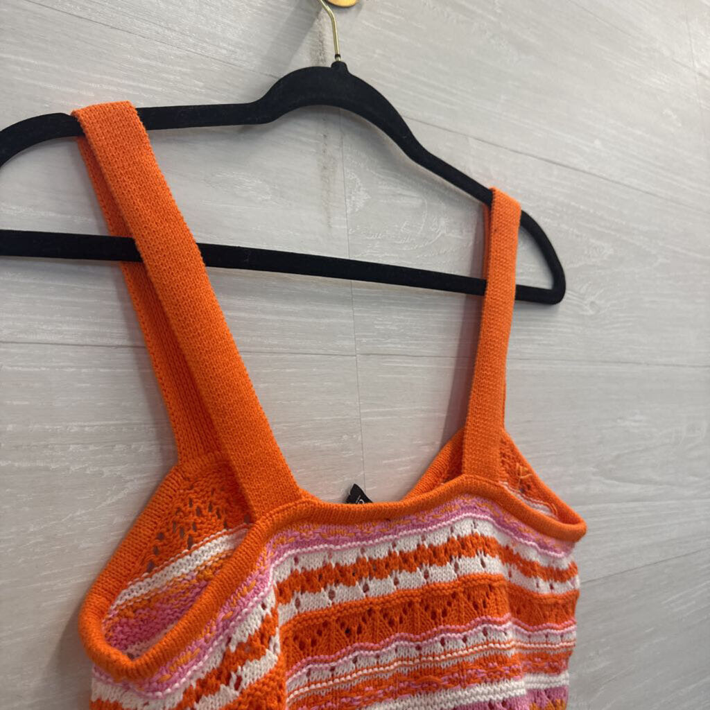 Orange/ White Striped Knit Cropped Tank Top Small