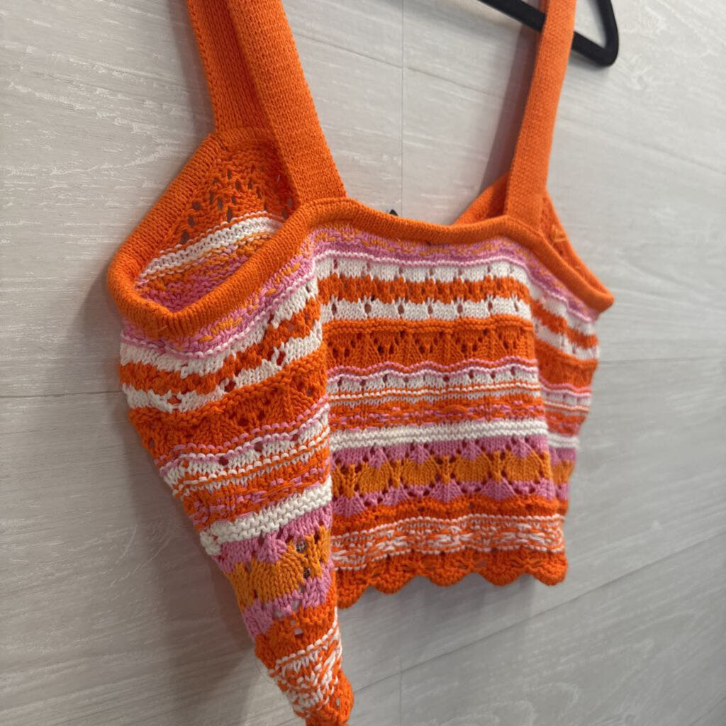 Orange/ White Striped Knit Cropped Tank Top Small
