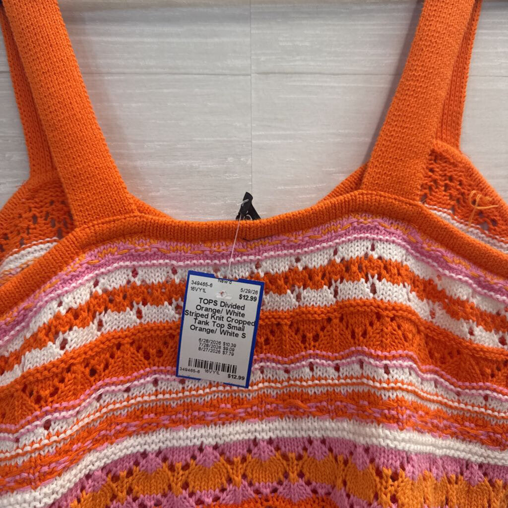 Orange/ White Striped Knit Cropped Tank Top Small