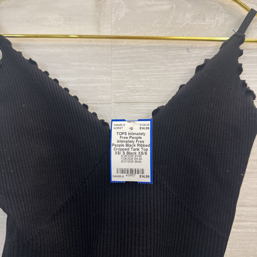 Intimately Free People Black Ribbed Cropped Tank Top XS/ S
