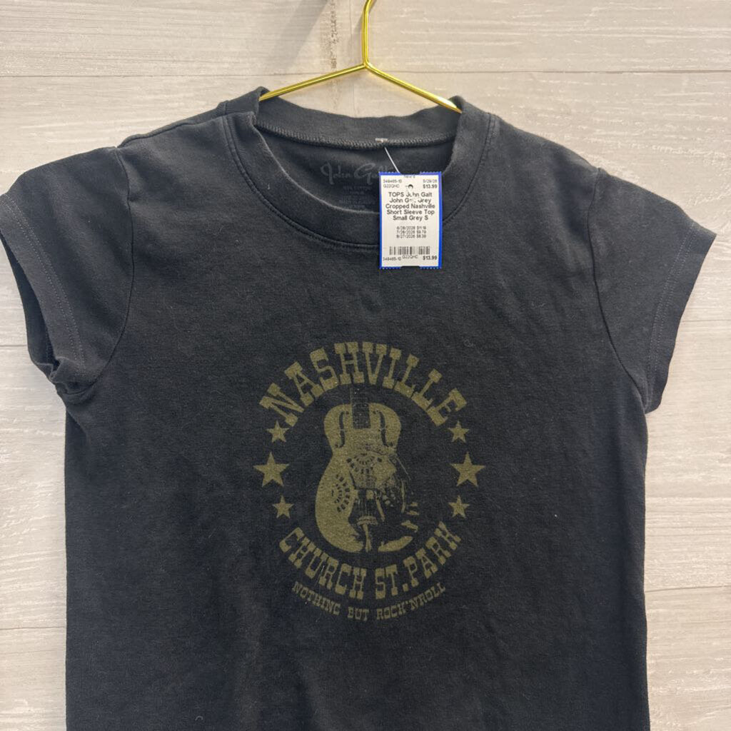 John Galt Grey Cropped Nashville Short Sleeve Top Small