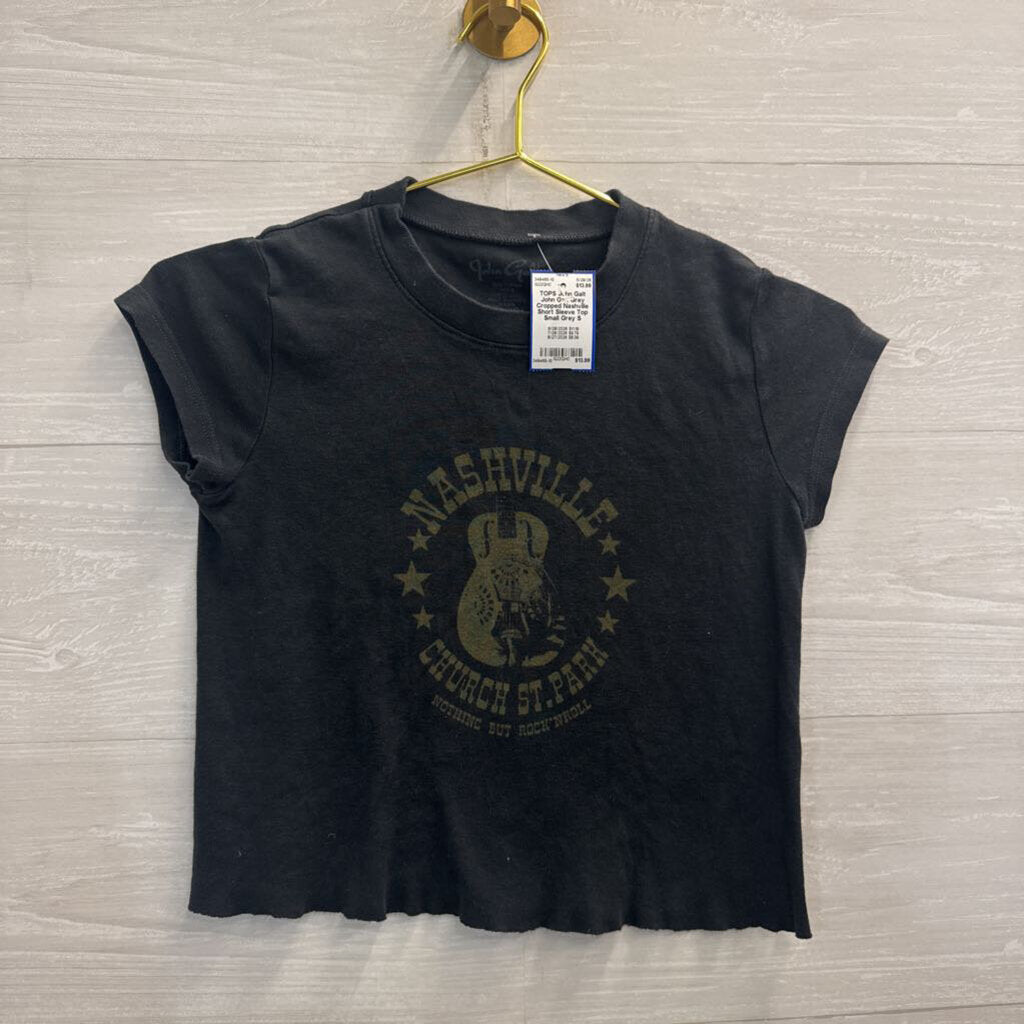 John Galt Grey Cropped Nashville Short Sleeve Top Small