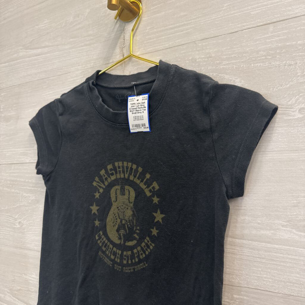 John Galt Grey Cropped Nashville Short Sleeve Top Small