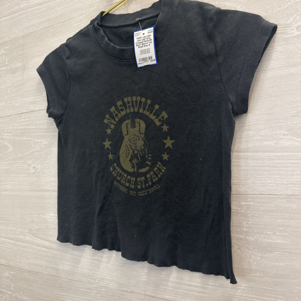 John Galt Grey Cropped Nashville Short Sleeve Top Small