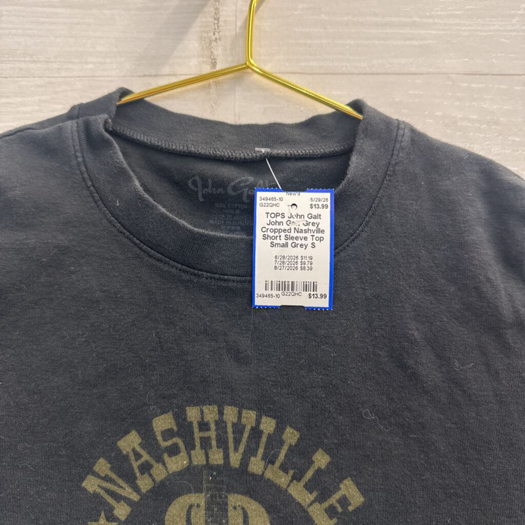 John Galt Grey Cropped Nashville Short Sleeve Top Small