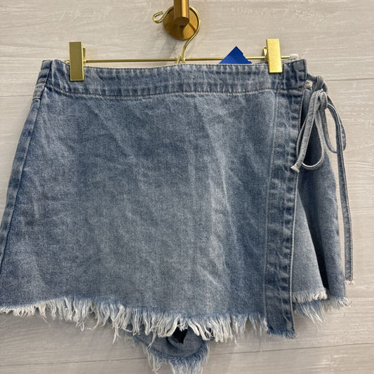 Happily Grey Light Wash Denim Wrap Skort 25