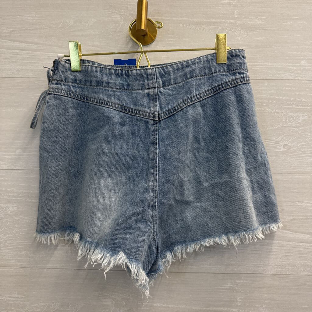 Happily Grey Light Wash Denim Wrap Skort 25