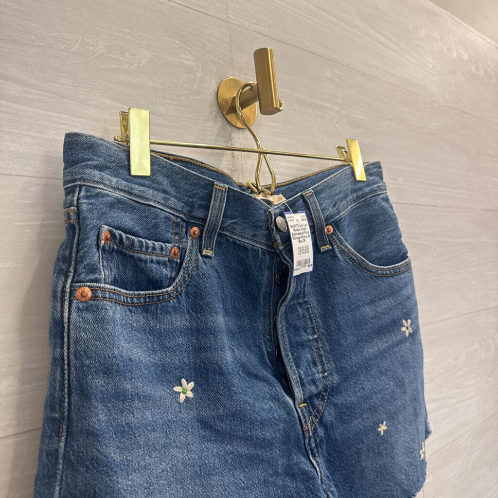 Levi Medium Wash Embroidered Floral Ribcage Shorts 29