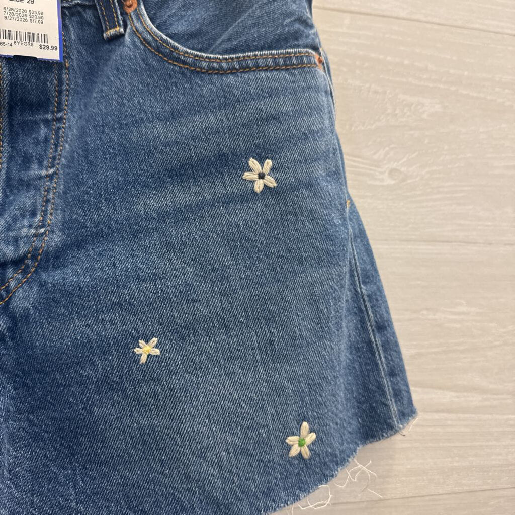 Levi Medium Wash Embroidered Floral Ribcage Shorts 29