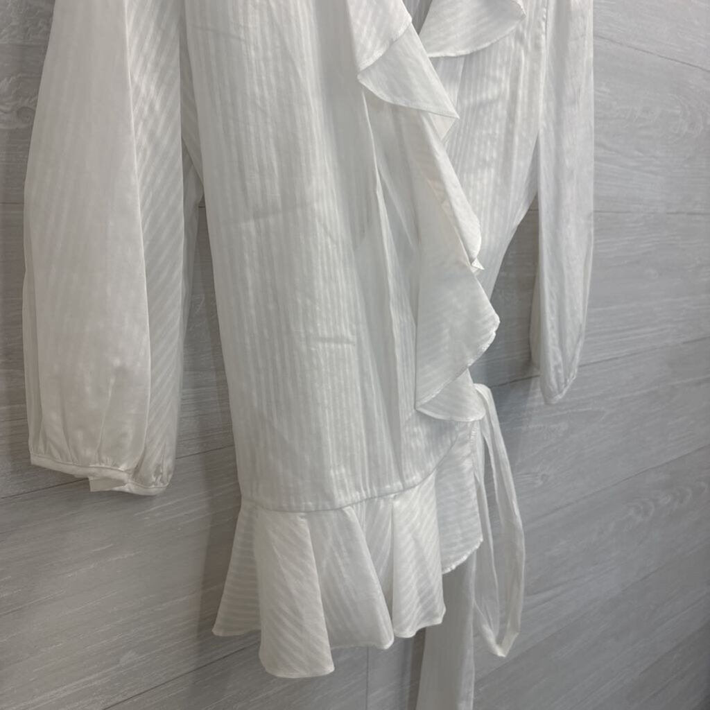 Ralph Lauren White Striped Ruffle Detail Long Sleeve Wrap Top Large
