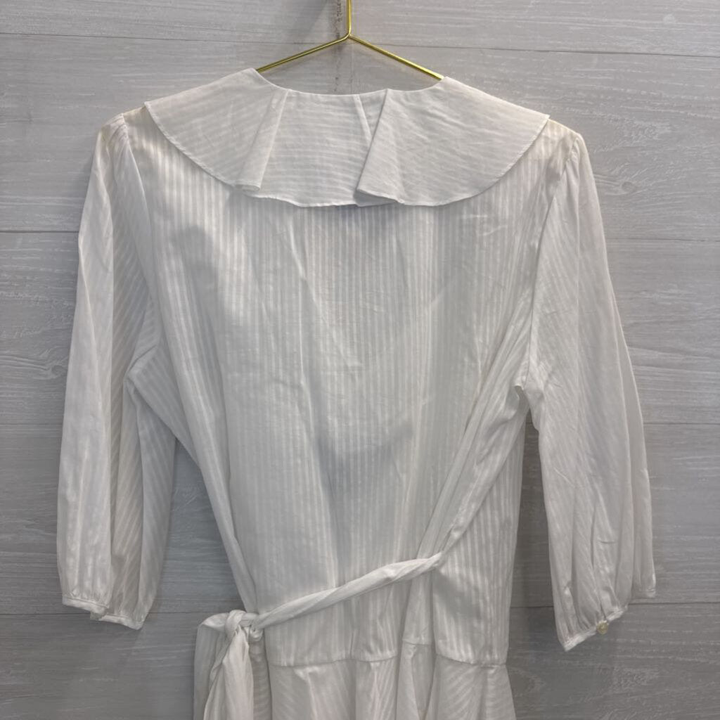 Ralph Lauren White Striped Ruffle Detail Long Sleeve Wrap Top Large
