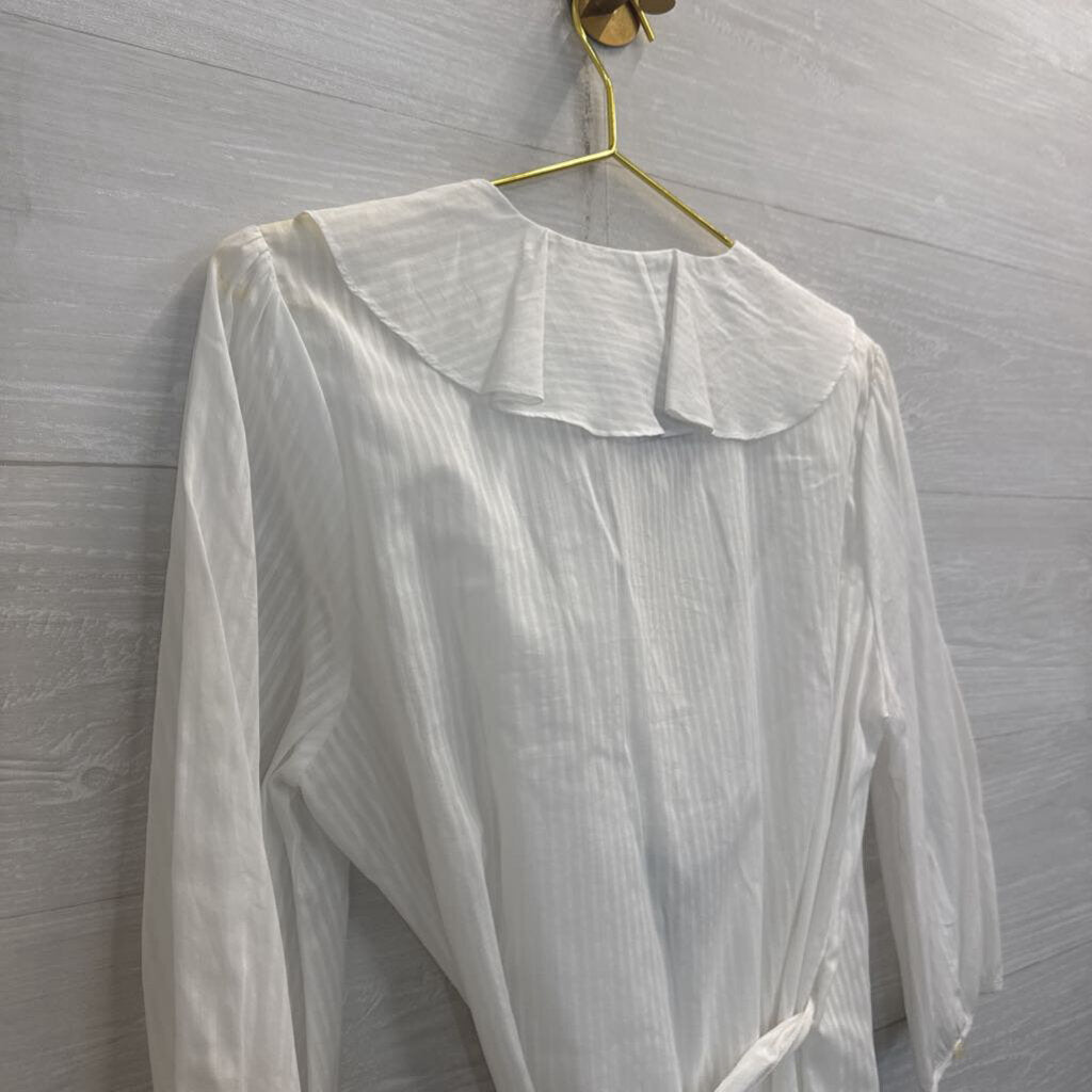 Ralph Lauren White Striped Ruffle Detail Long Sleeve Wrap Top Large
