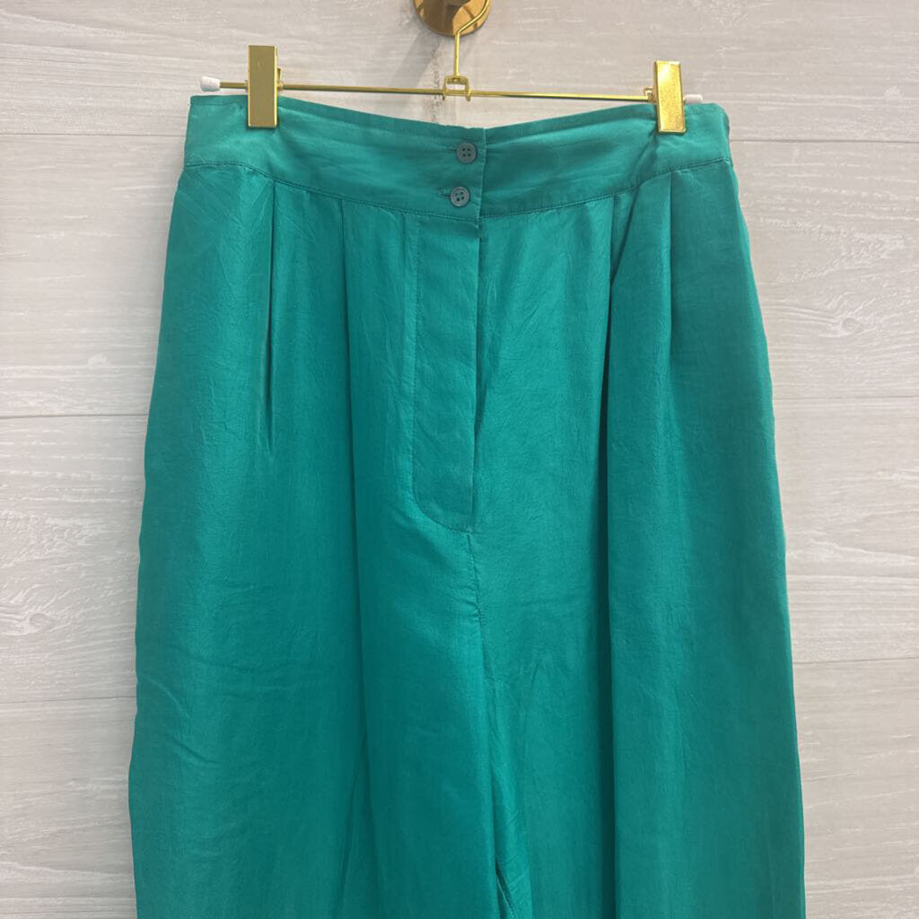 Vintage Flexible Green 100% Silk High Waisted Pants Small