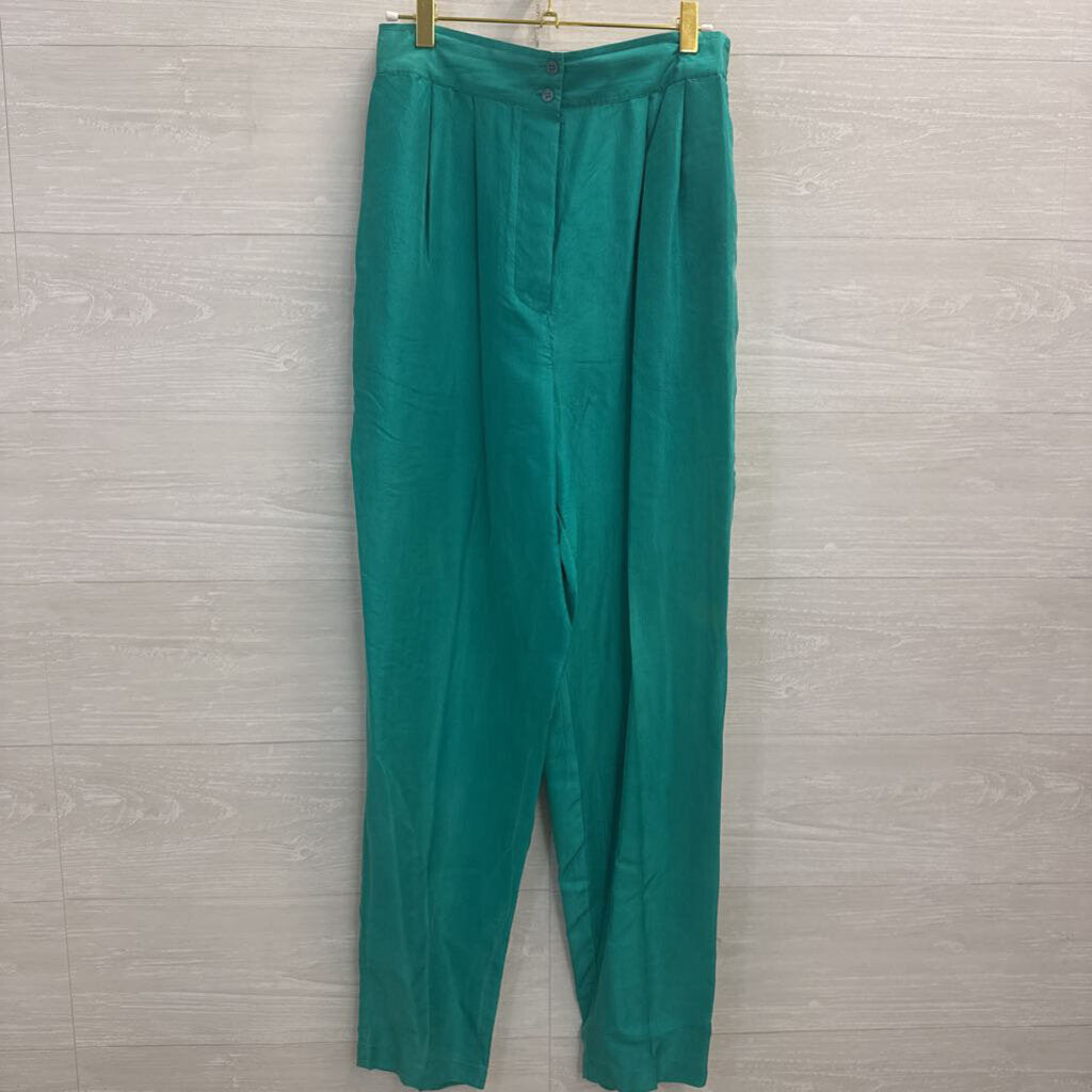 Vintage Flexible Green 100% Silk High Waisted Pants Small