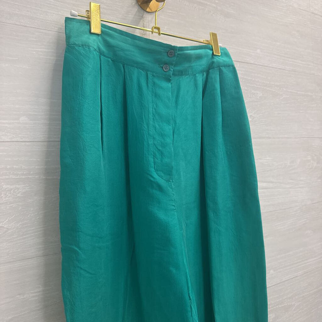 Vintage Flexible Green 100% Silk High Waisted Pants Small