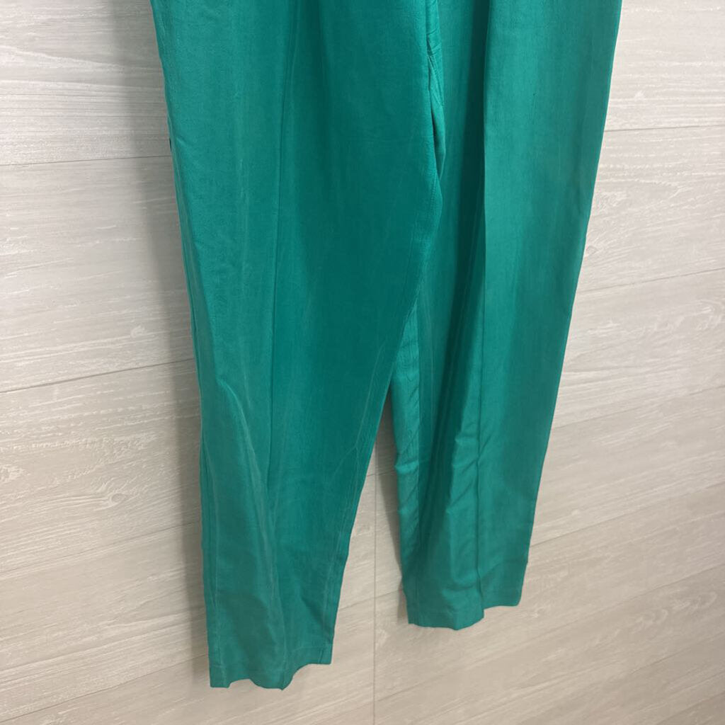 Vintage Flexible Green 100% Silk High Waisted Pants Small