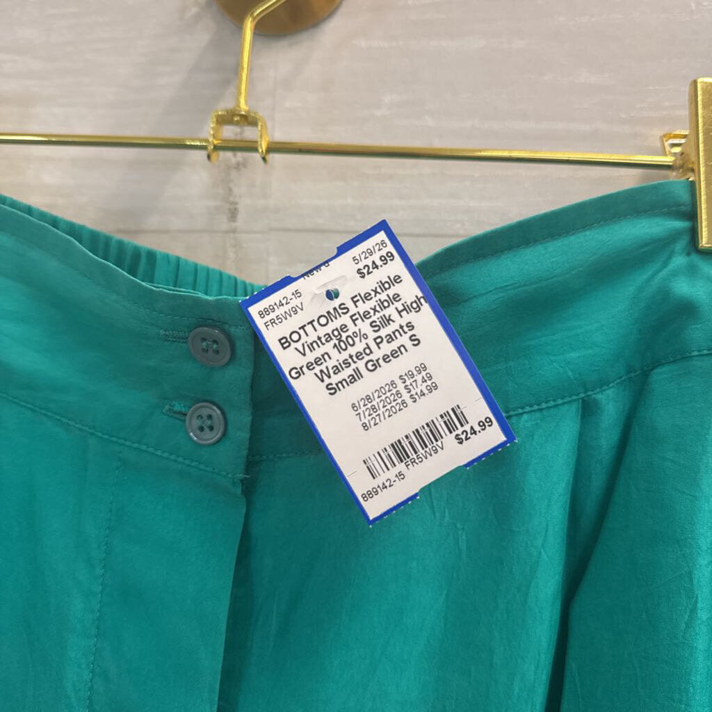 Vintage Flexible Green 100% Silk High Waisted Pants Small