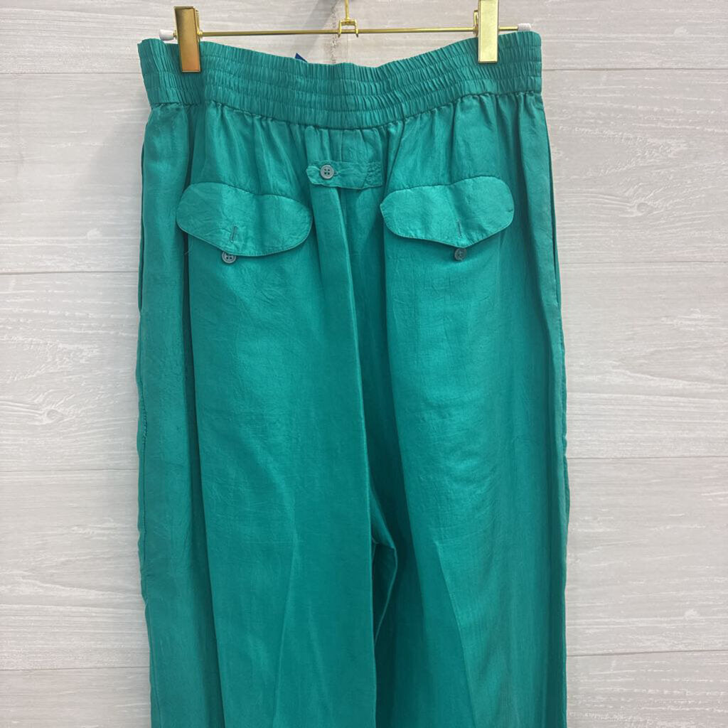 Vintage Flexible Green 100% Silk High Waisted Pants Small