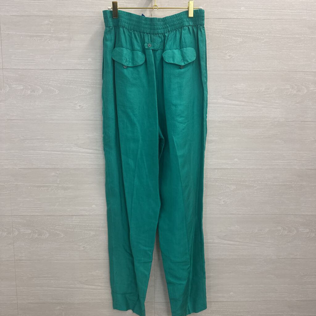 Vintage Flexible Green 100% Silk High Waisted Pants Small