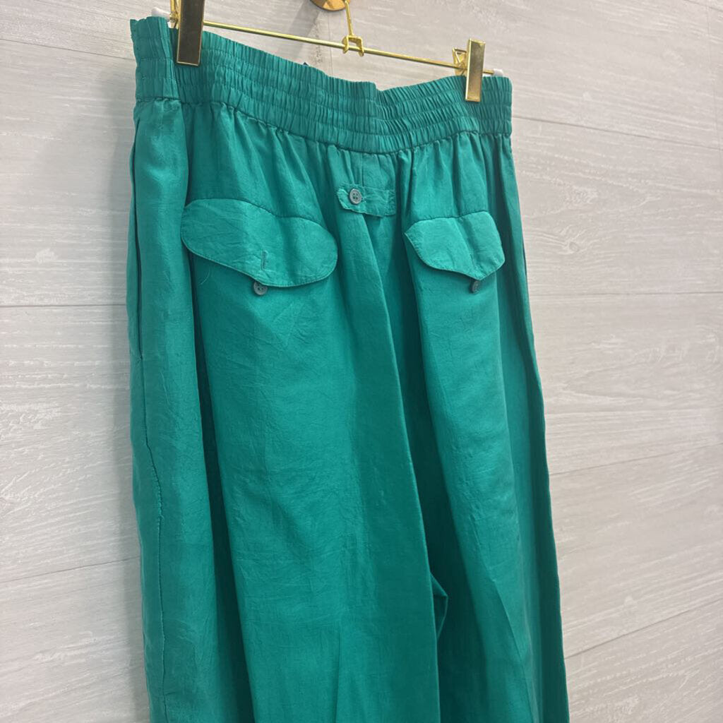 Vintage Flexible Green 100% Silk High Waisted Pants Small