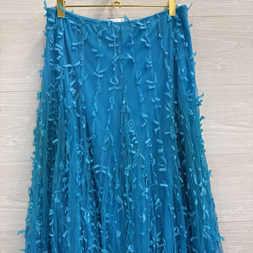 Blue Textured Tulle Maxi Skirt Medium