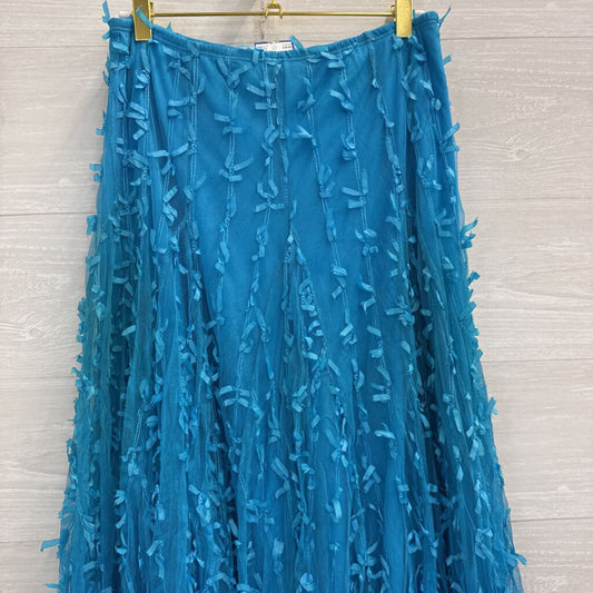 Blue Textured Tulle Maxi Skirt Medium