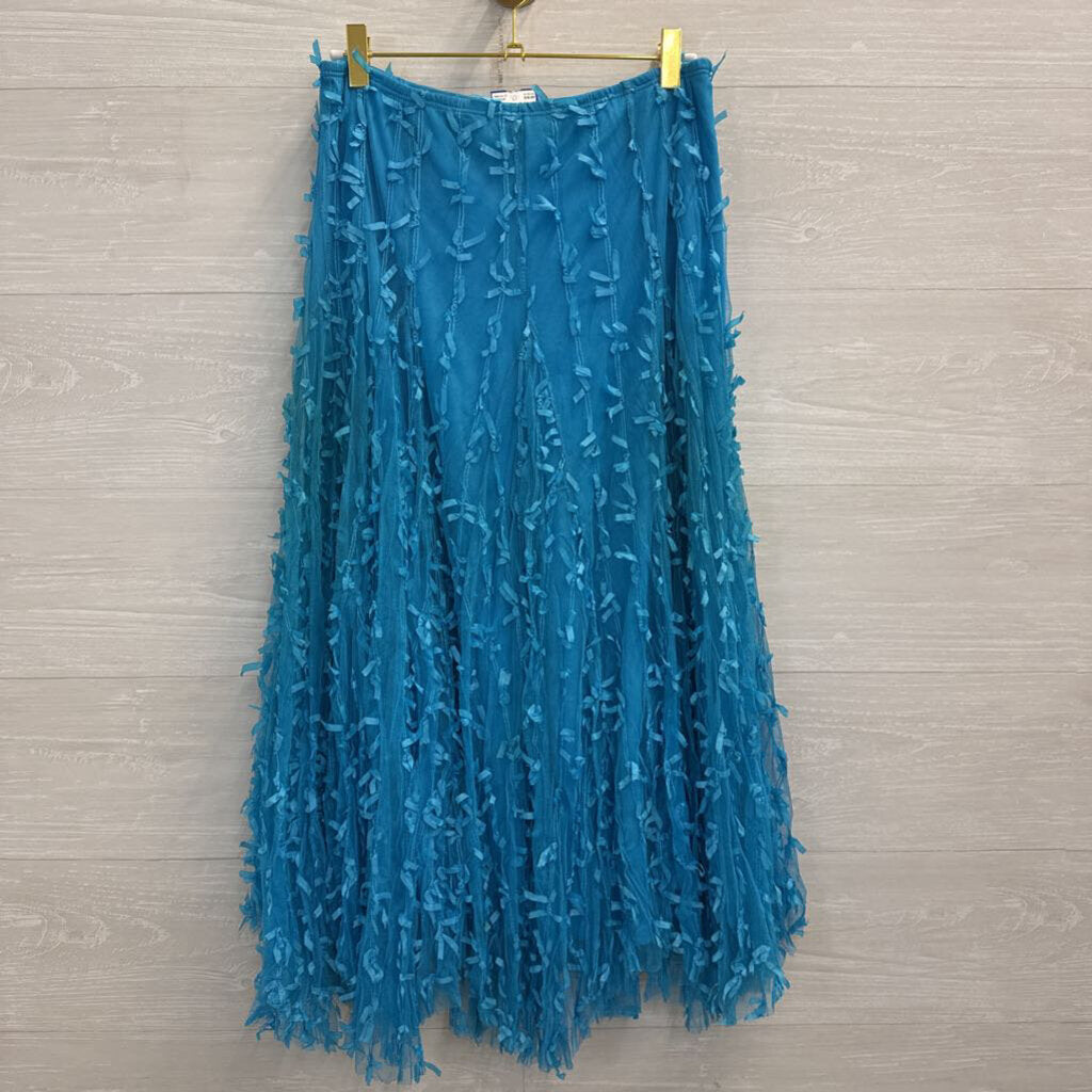 Blue Textured Tulle Maxi Skirt Medium