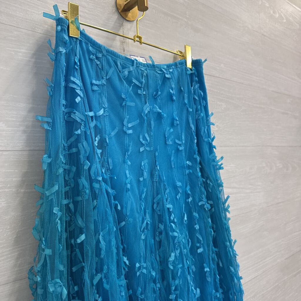 Blue Textured Tulle Maxi Skirt Medium