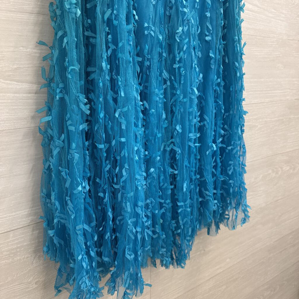 Blue Textured Tulle Maxi Skirt Medium