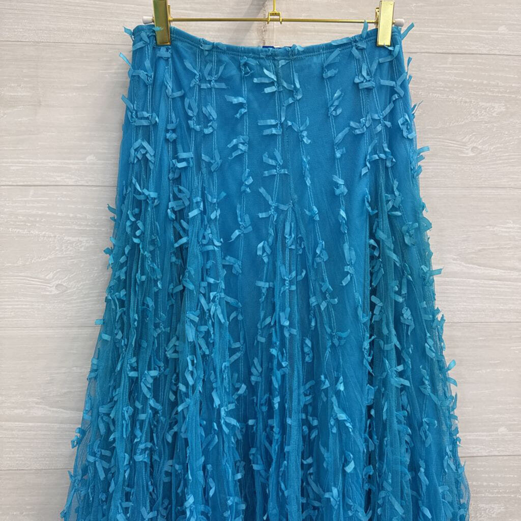 Blue Textured Tulle Maxi Skirt Medium