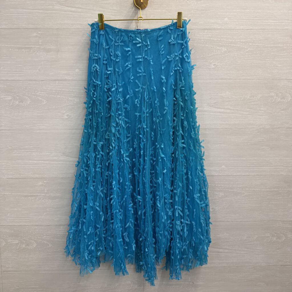 Blue Textured Tulle Maxi Skirt Medium