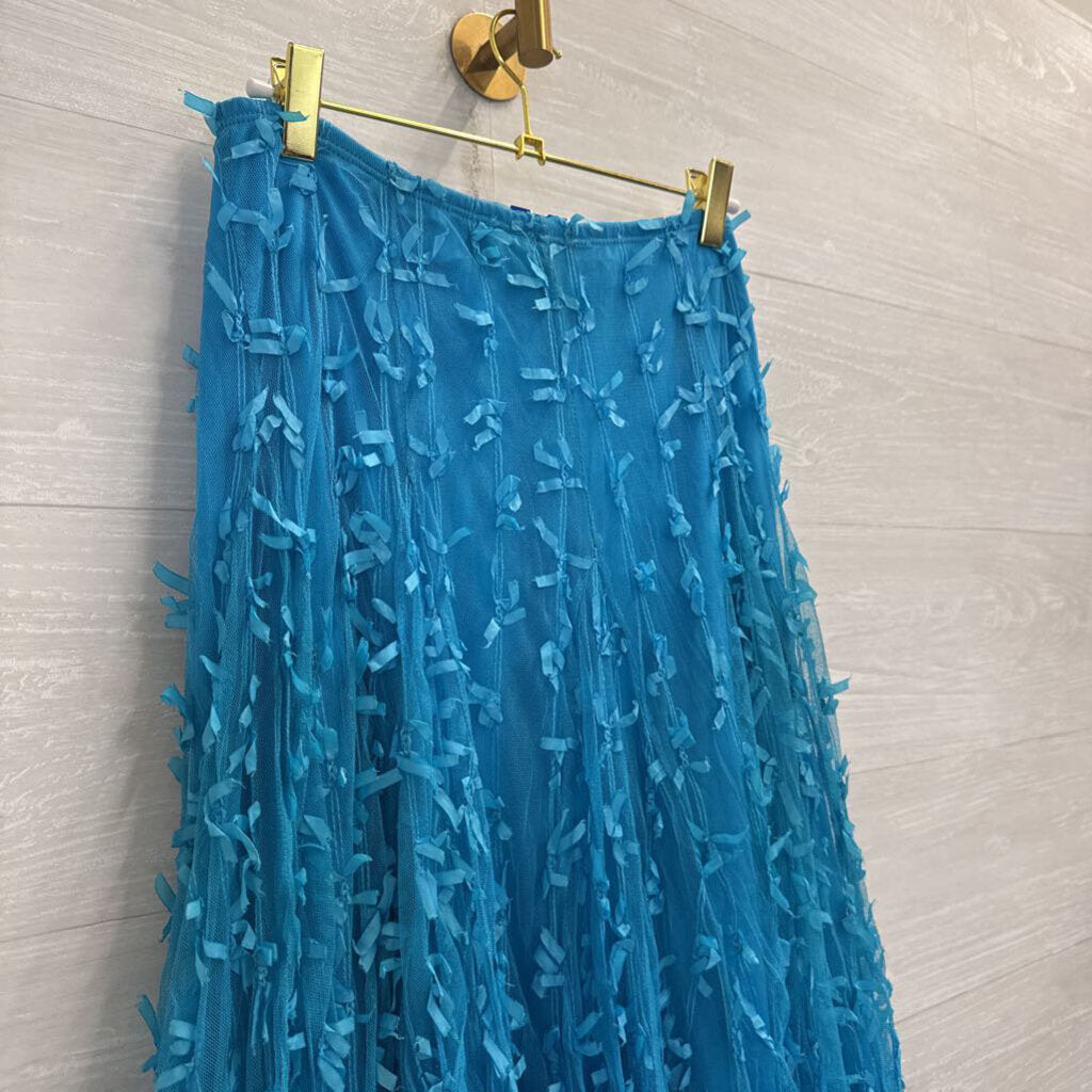 Blue Textured Tulle Maxi Skirt Medium
