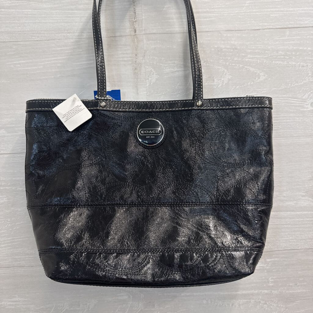 Coach Black Leather East West Gallery Tote Purse