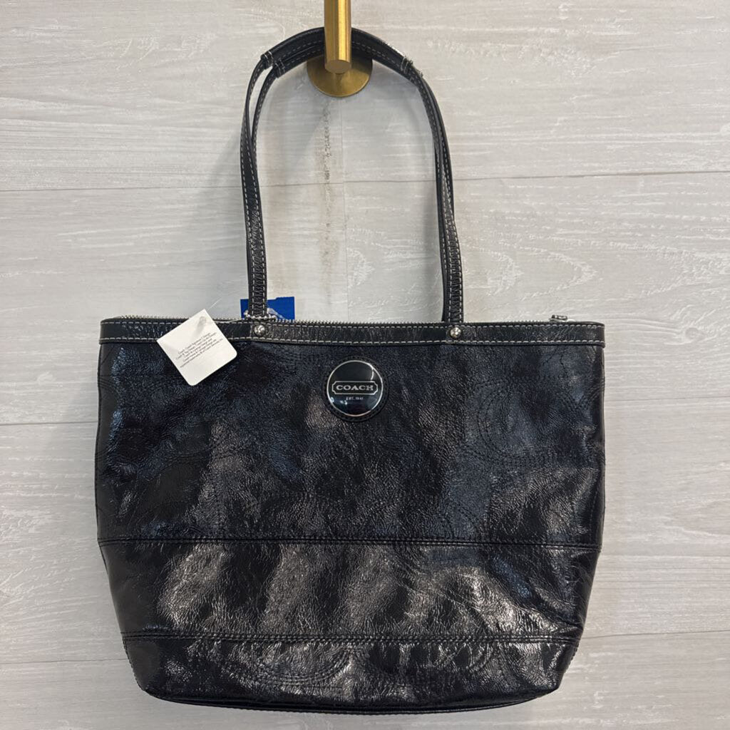 Coach Black Leather East West Gallery Tote Purse