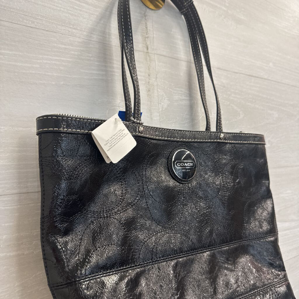 Coach Black Leather East West Gallery Tote Purse