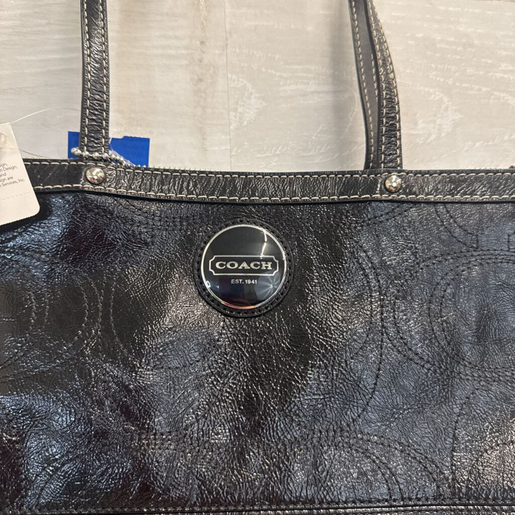 Coach Black Leather East West Gallery Tote Purse