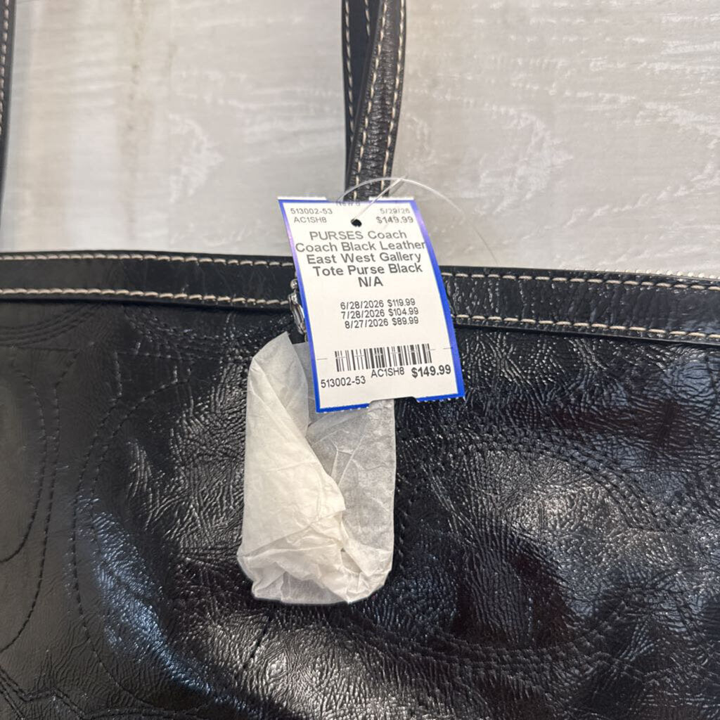 Coach Black Leather East West Gallery Tote Purse