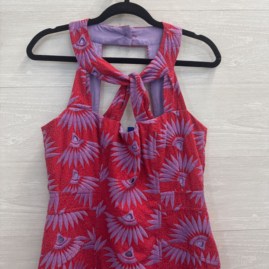 Nanette Lepore Red/ Purple Embroidered Print High Neck Dress 8