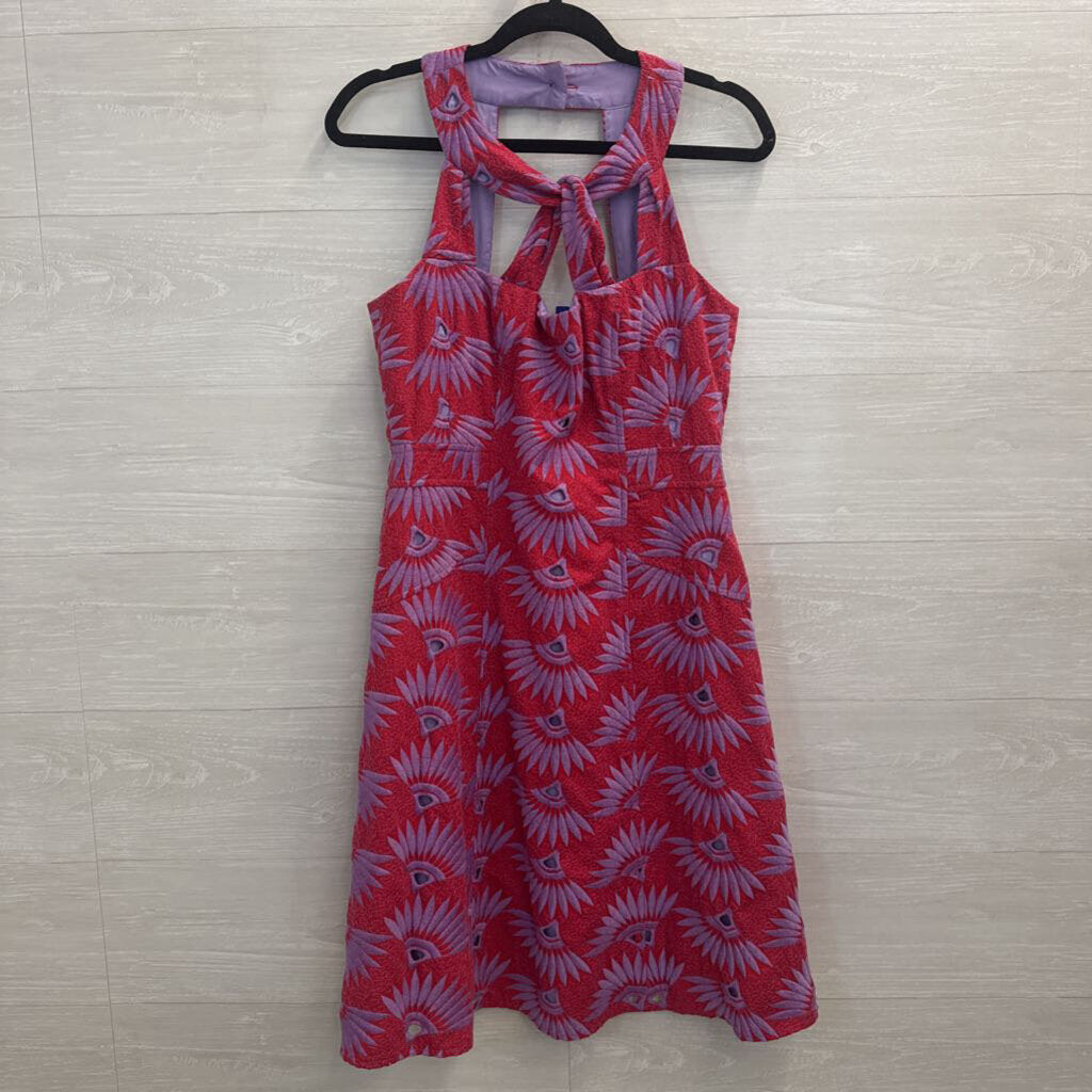Nanette Lepore Red/ Purple Embroidered Print High Neck Dress 8