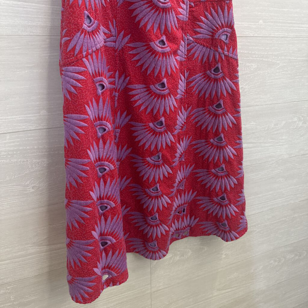 Nanette Lepore Red/ Purple Embroidered Print High Neck Dress 8