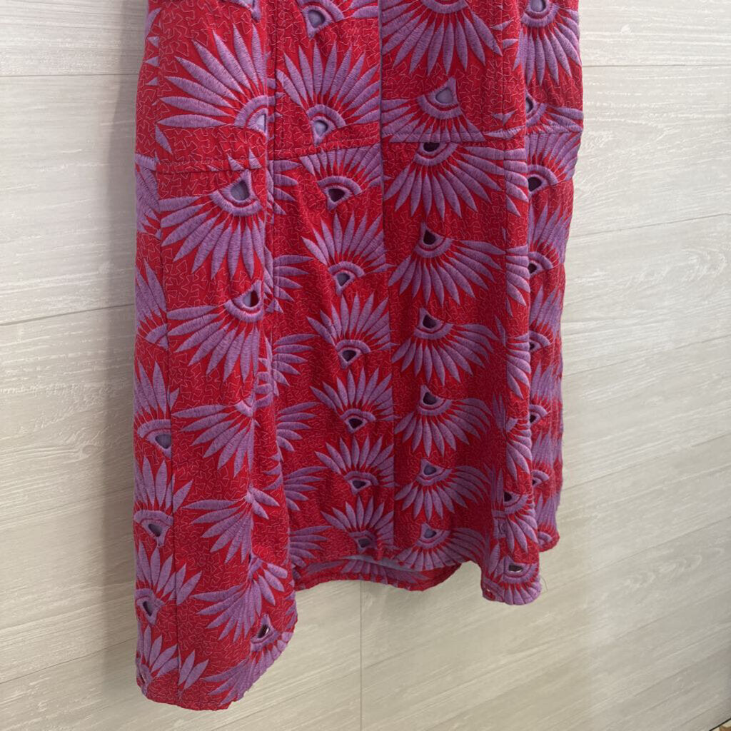 Nanette Lepore Red/ Purple Embroidered Print High Neck Dress 8