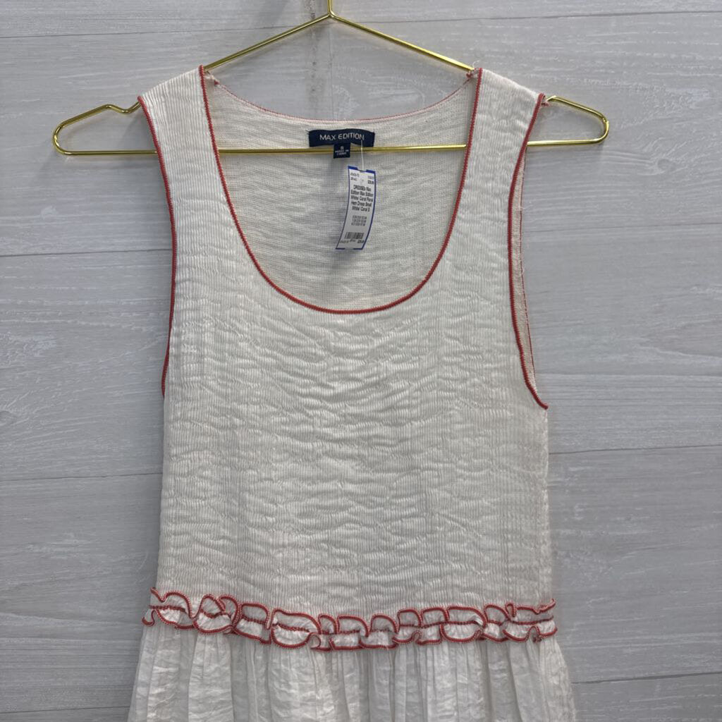 Max Edition White/ Coral Floral Hem Dress Small
