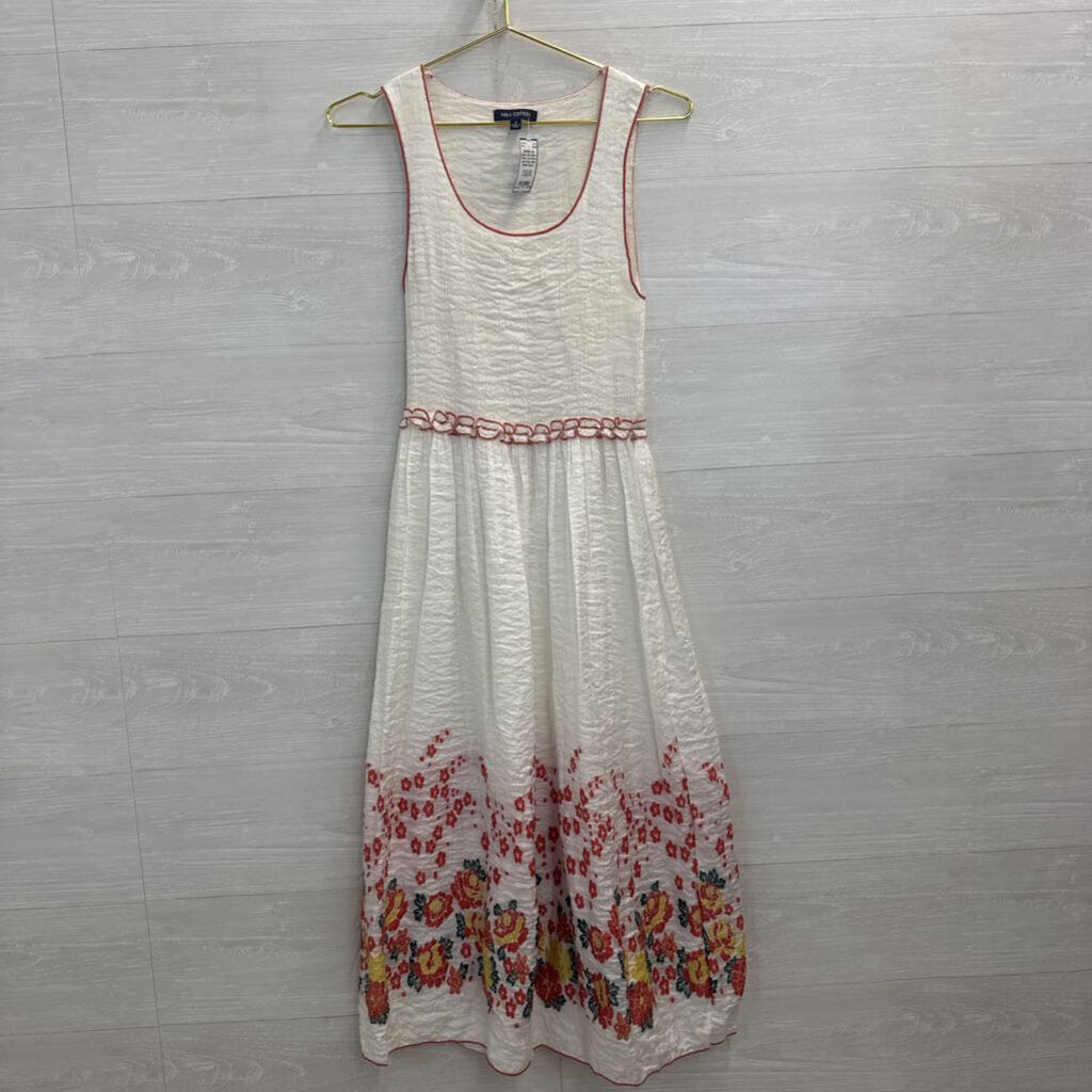 Max Edition White/ Coral Floral Hem Dress Small