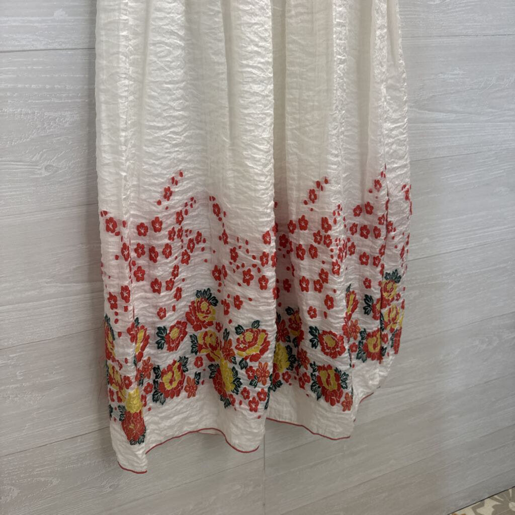 Max Edition White/ Coral Floral Hem Dress Small