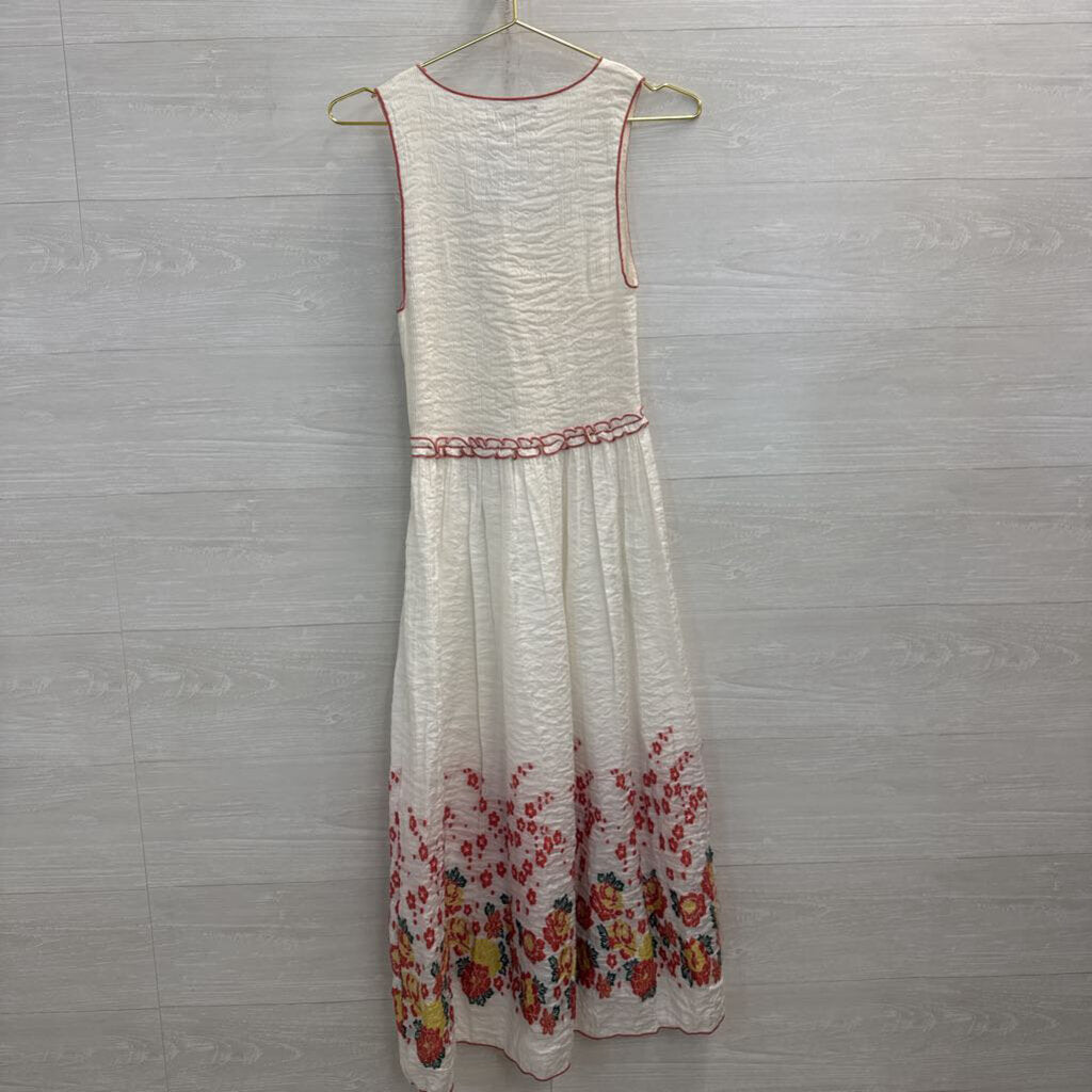 Max Edition White/ Coral Floral Hem Dress Small